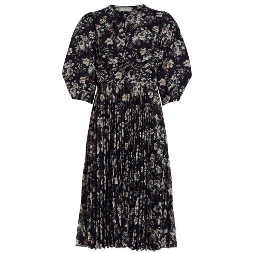 Elie Tahari Paradise Floral Twist Front Midi-Dress